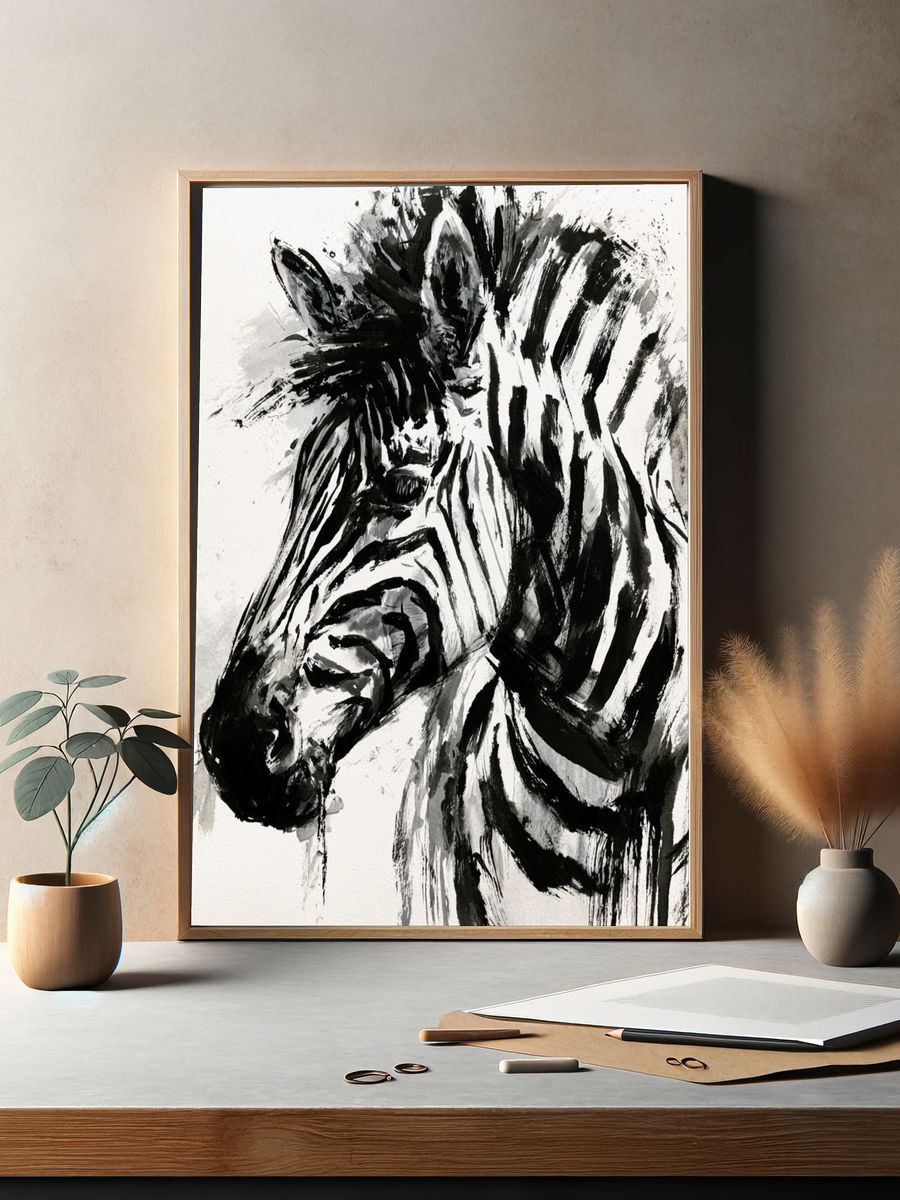 Zebra Ink Portrait Poster. — room view 2