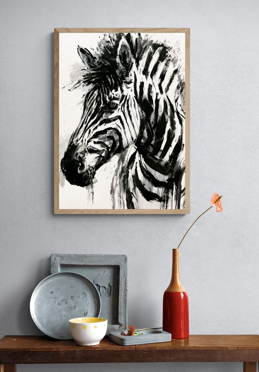 Zebra Ink Portrait Poster. — room view 3