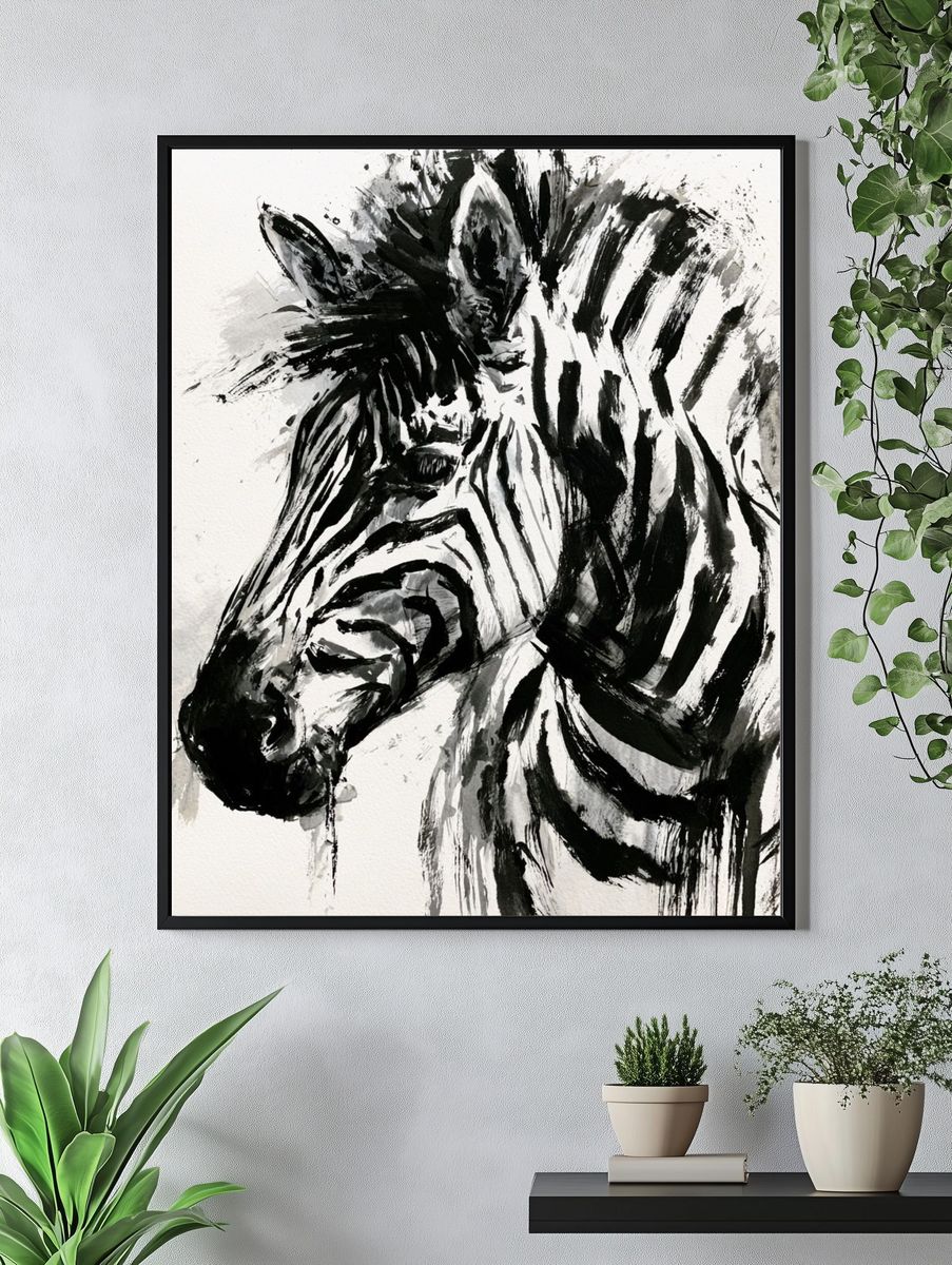 Zebra Ink Portrait Poster. — room view 4