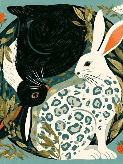 Rabbit and Bird Botanical Print.