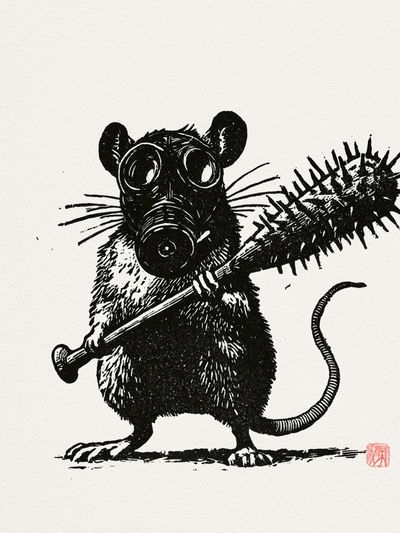 Gas Mask Rat Ink Print.