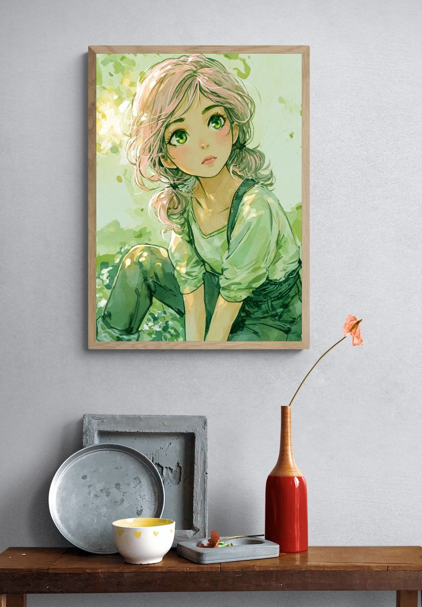 Pastel Anime Girl Watercolor Print. — room view 3