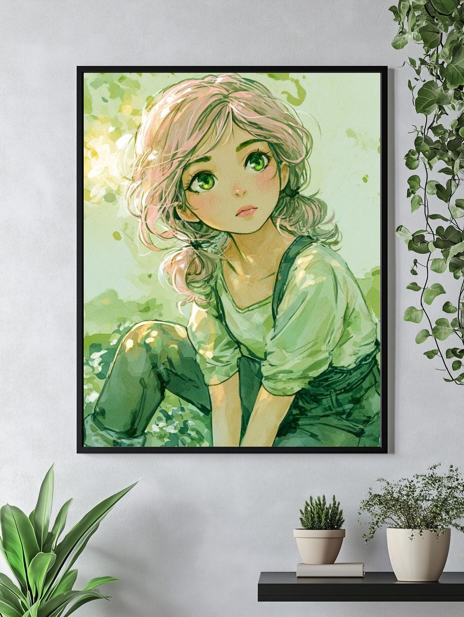 Pastel Anime Girl Watercolor Print. — room view 4