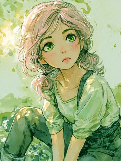 Pastel Anime Girl Watercolor Print.
