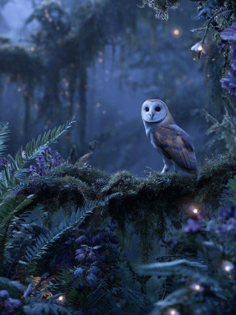 Moonlit Owl Forest Print. poster — animals art
