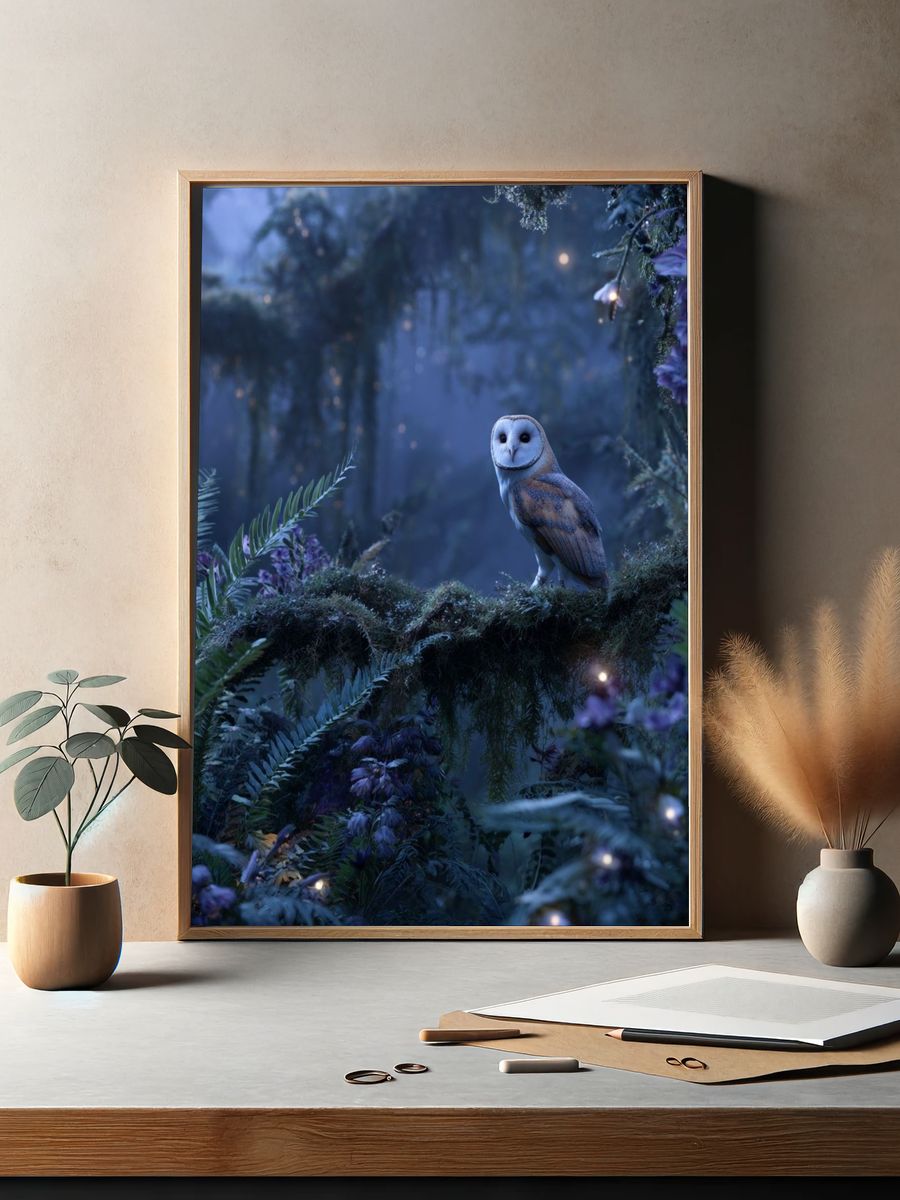 Moonlit Owl Forest Print. — room view 2