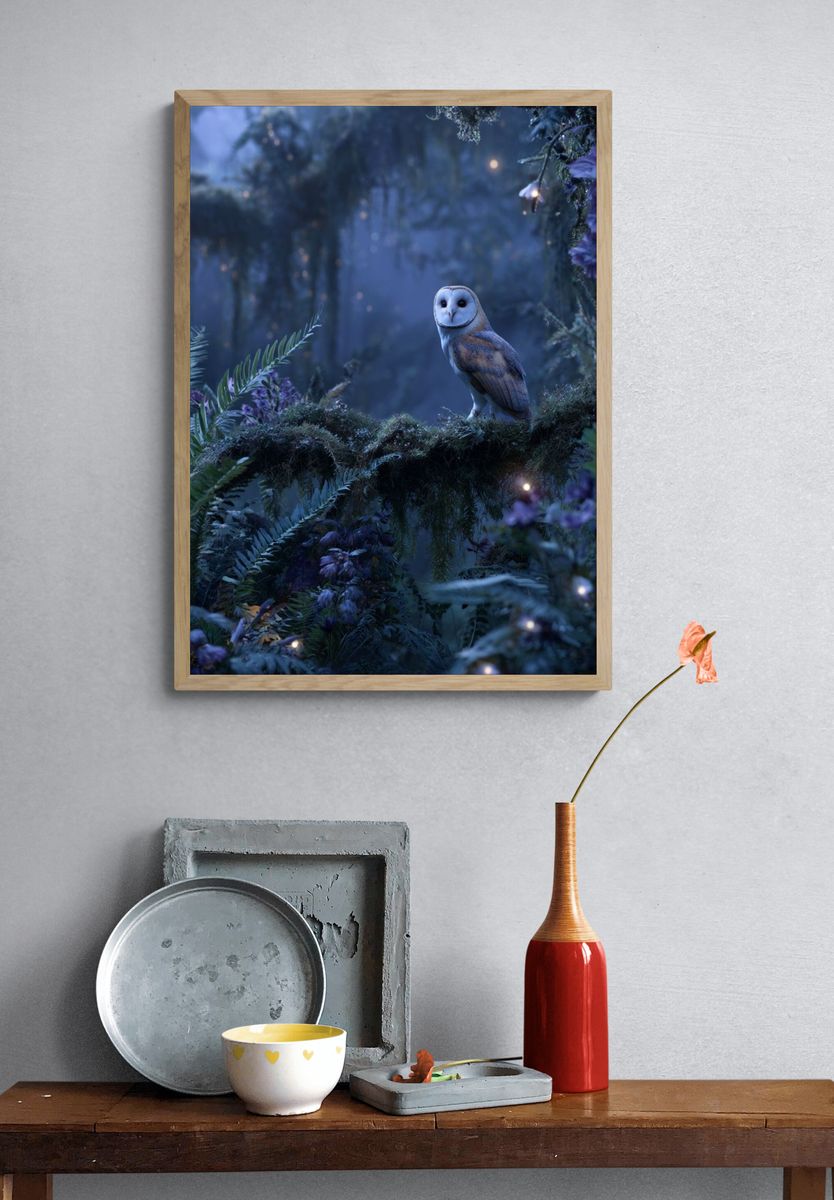 Moonlit Owl Forest Print. — room view 3