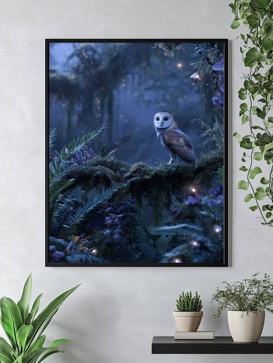 Moonlit Owl Forest Print. — room view 4