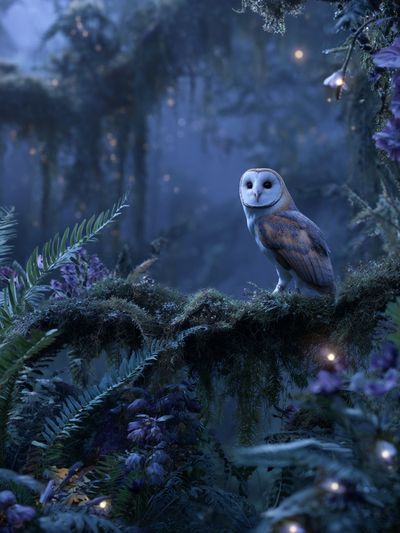 Moonlit Owl Forest Print.