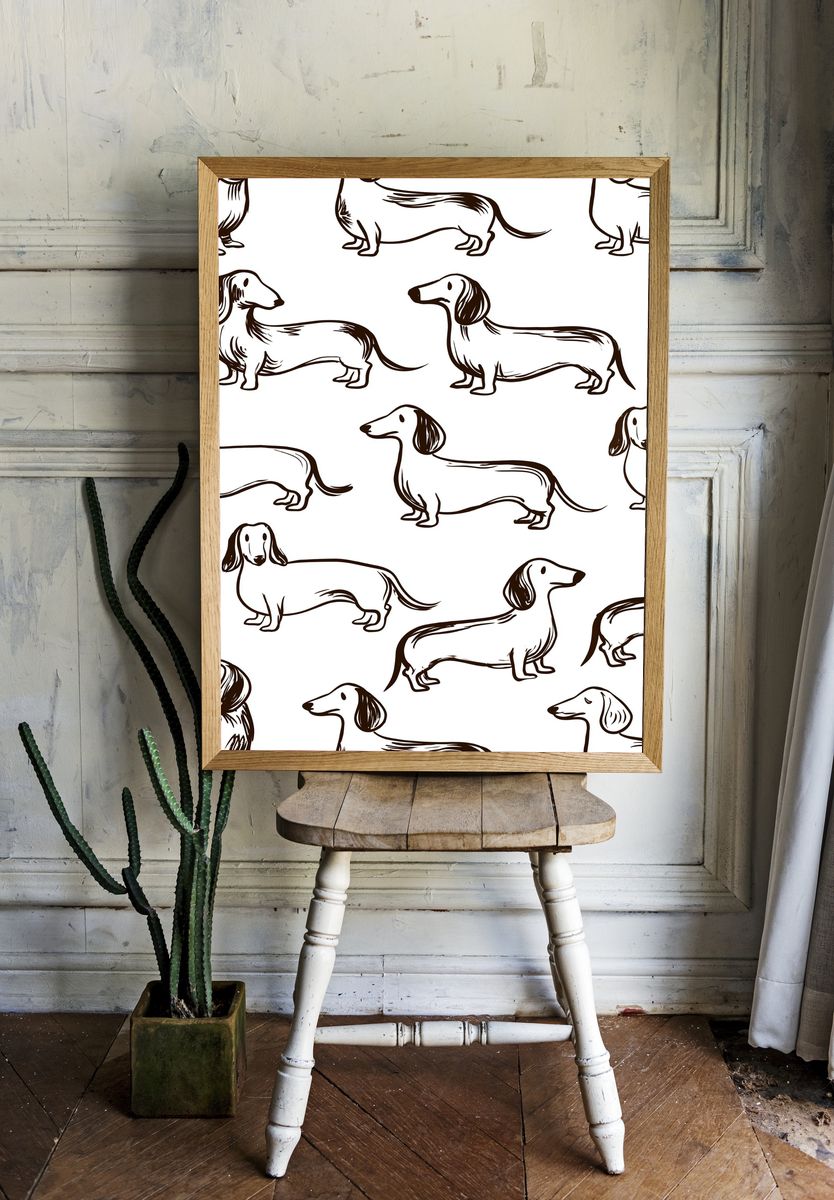 Dachshund Pattern Illustration Poster. — room view 1