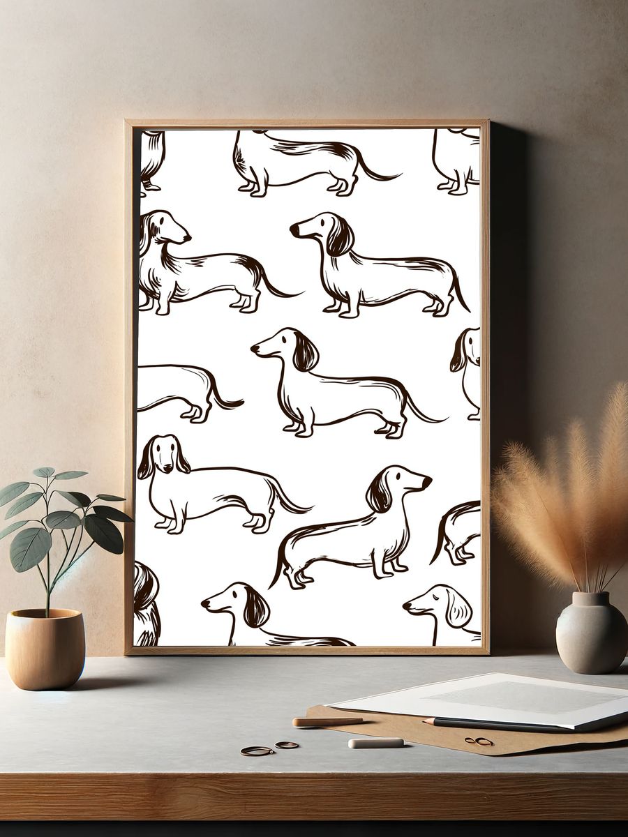 Dachshund Pattern Illustration Poster. — room view 2