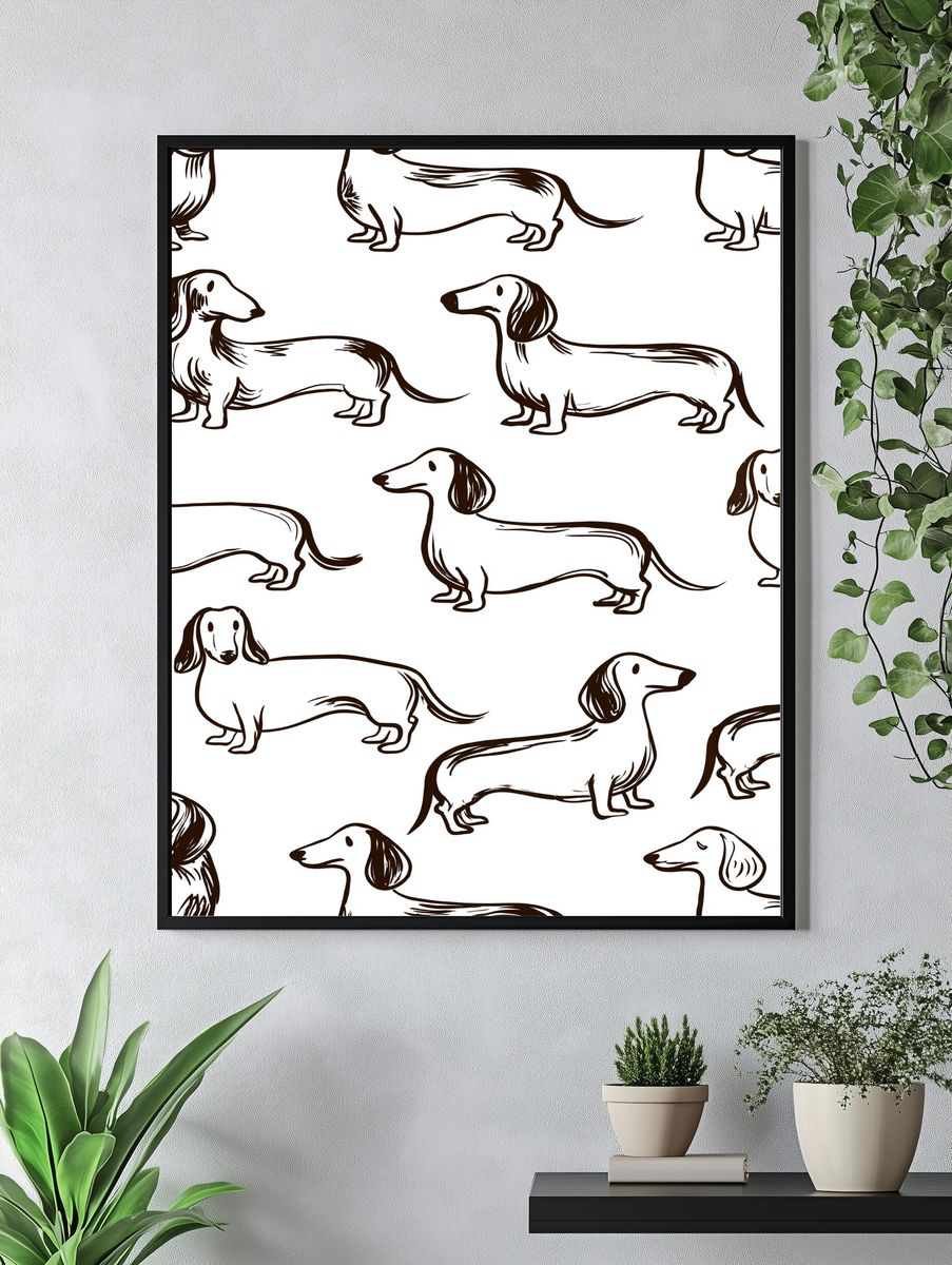 Dachshund Pattern Illustration Poster. — room view 4