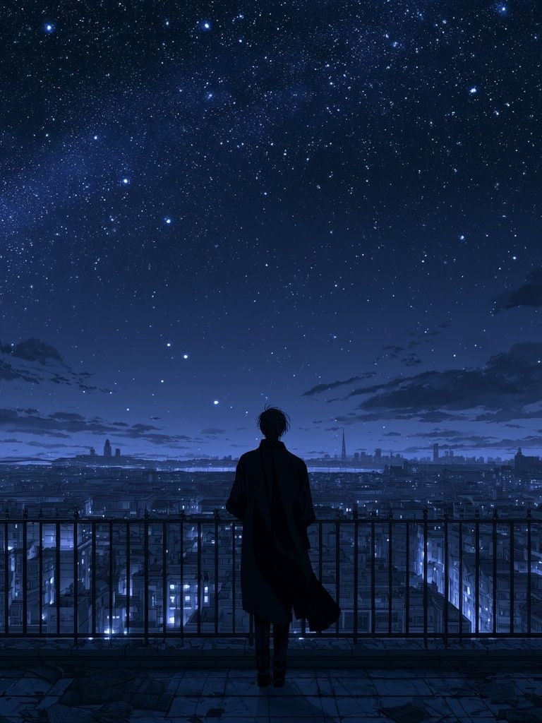 Starry City Nightscape Anime Poster. poster detail