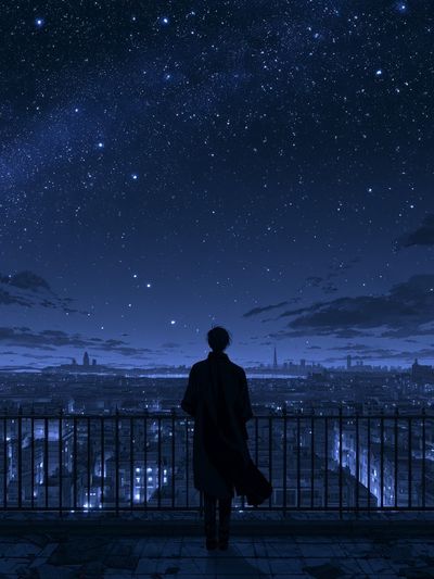 Starry City Nightscape Anime Poster.
