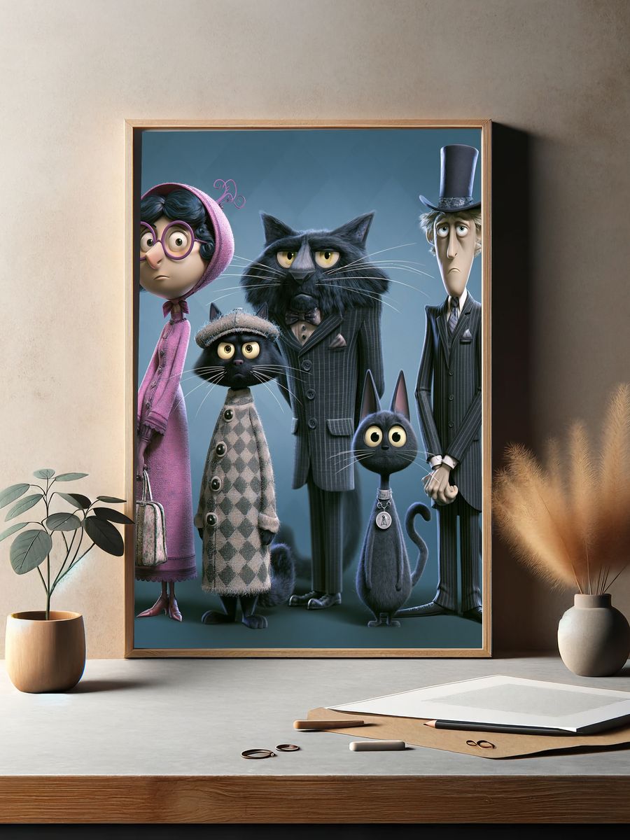 Stylish Cats Character Poster. — room view 2