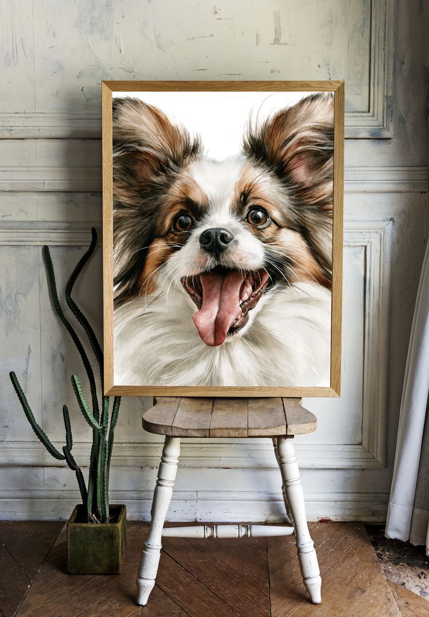 Papillon Dog Watercolor Poster. — room view 1
