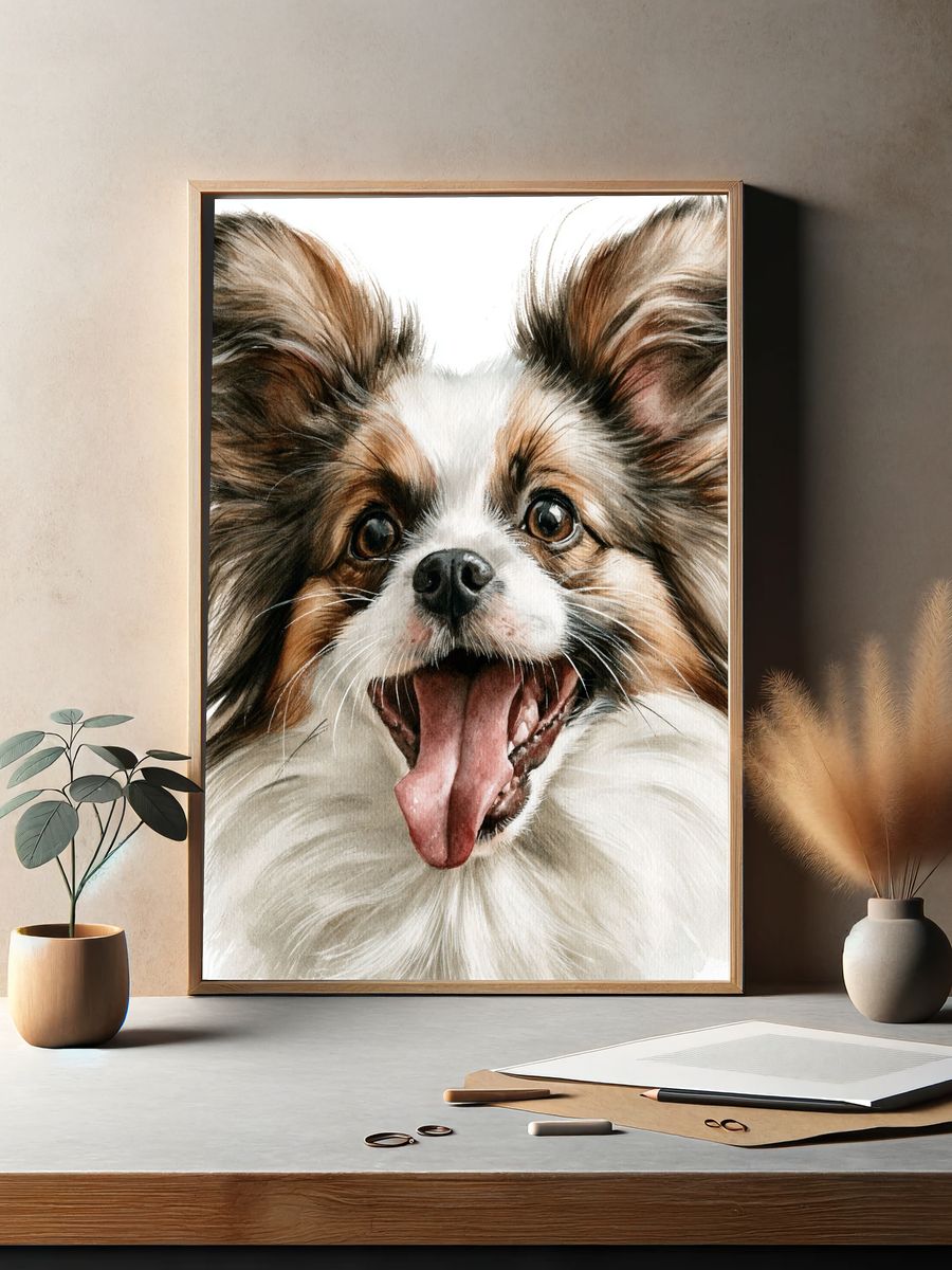 Papillon Dog Watercolor Poster. — room view 2