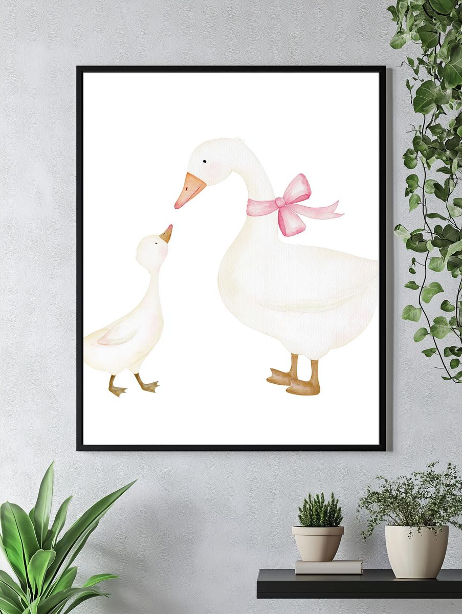 Mother and Duckling Watercolor Poster. — room view 4