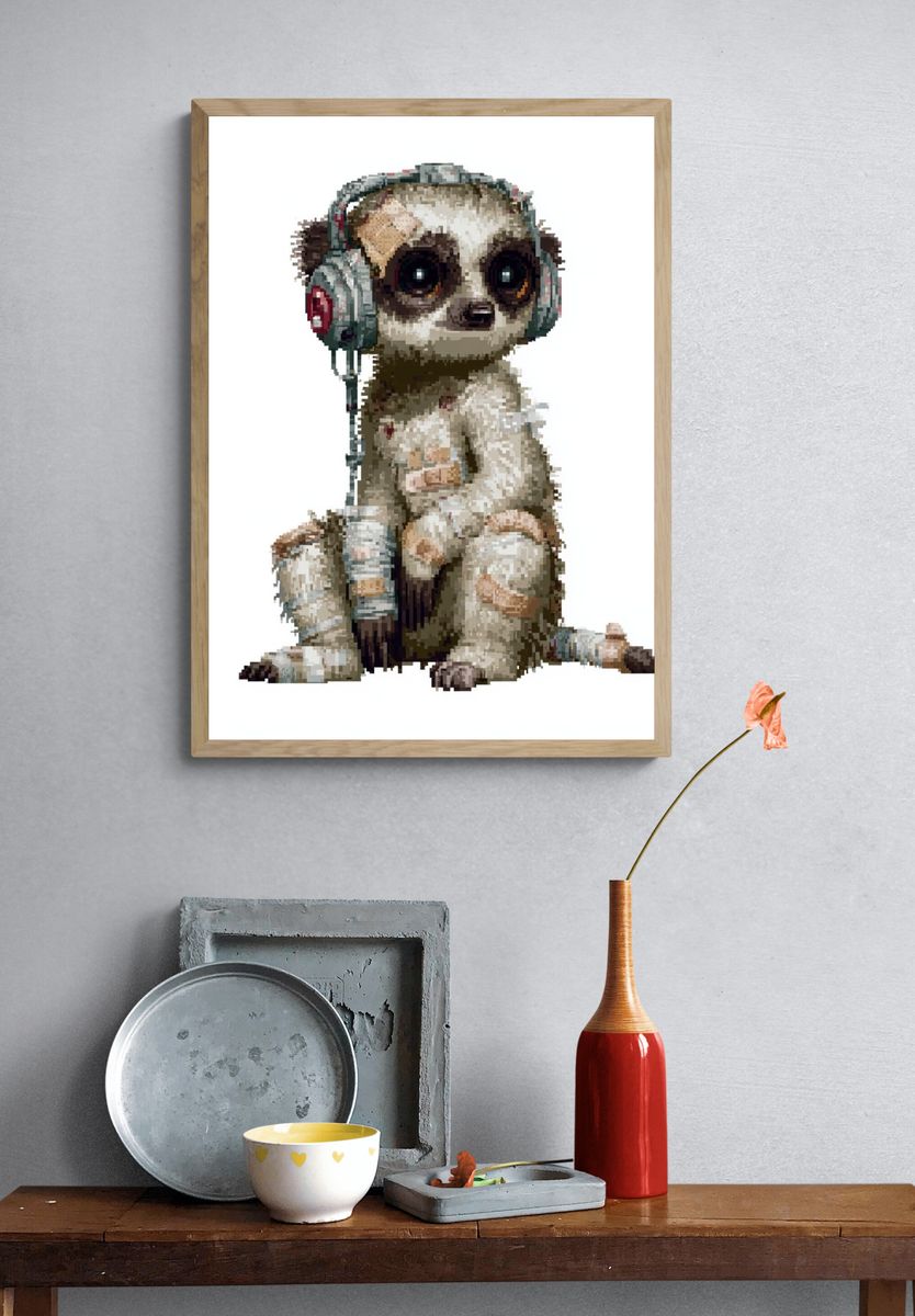 Pixel Meerkat Headphones Poster. — room view 3