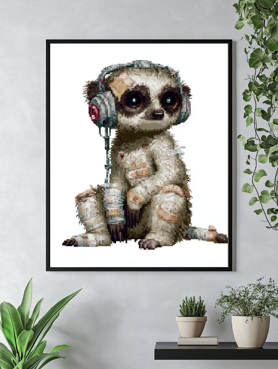 Pixel Meerkat Headphones Poster. — room view 4