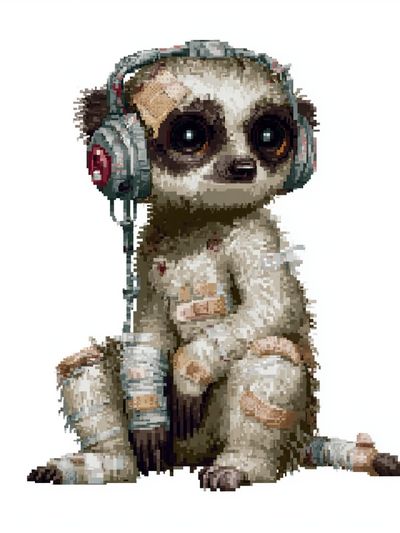 Pixel Meerkat Headphones Poster.