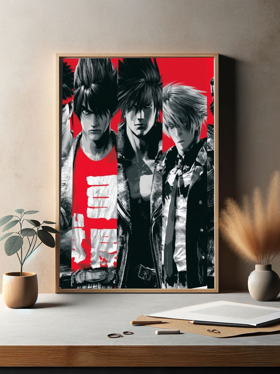 Anime Fighters Red Black Poster. — room view 2
