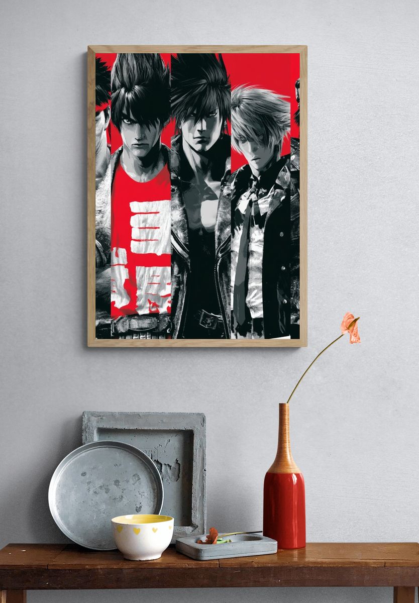 Anime Fighters Red Black Poster. — room view 3
