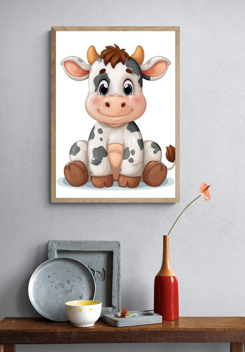 Cute Cow Cartoon Poster. — room view 3