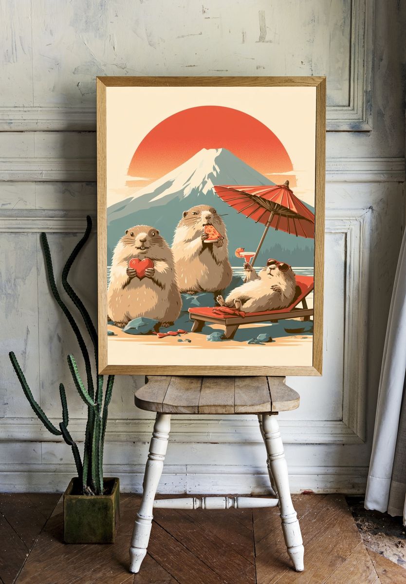 Playful Marmots at Mount Fuji Poster. room preview