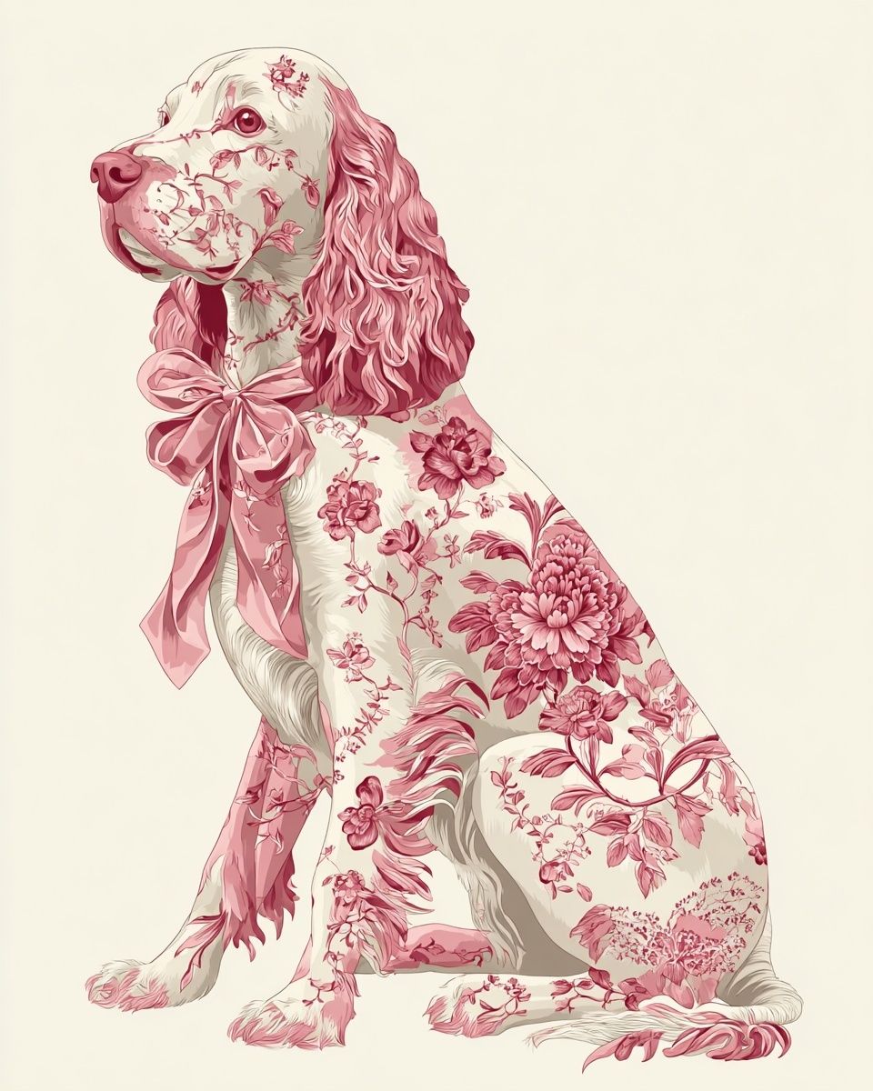 Floral Cocker Spaniel Illustration Poster. poster detail