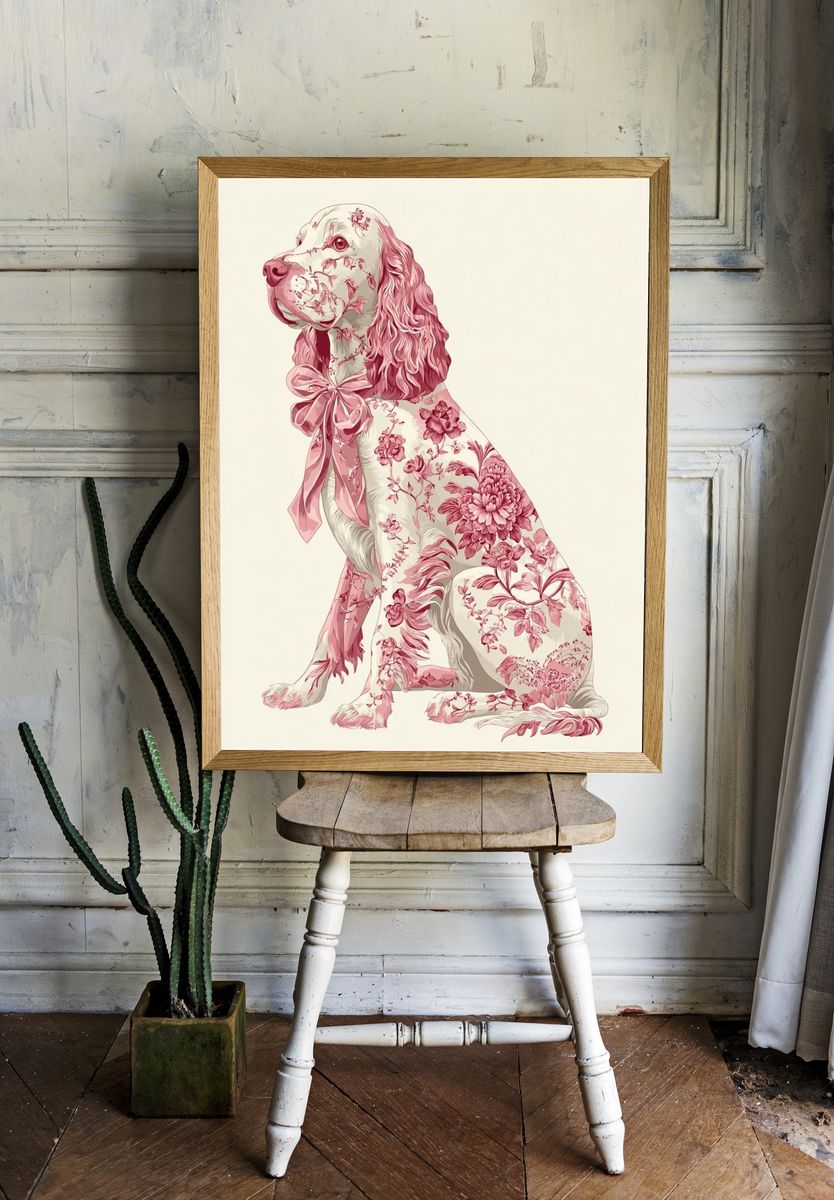 Floral Cocker Spaniel Illustration Poster. — room view 1