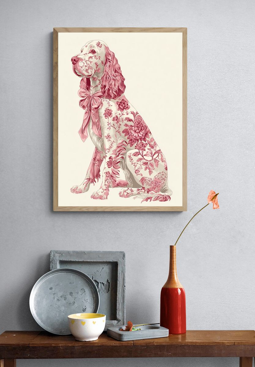 Floral Cocker Spaniel Illustration Poster. — room view 3