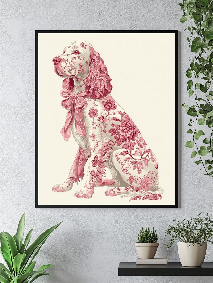 Floral Cocker Spaniel Illustration Poster. — room view 4
