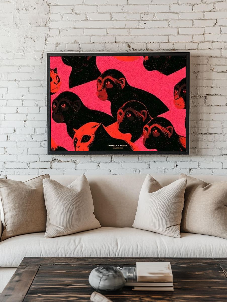 Pop Art Monkey Faces Poster. — room view 1