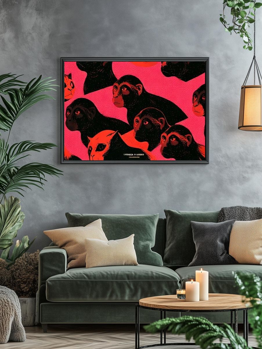 Pop Art Monkey Faces Poster. — room view 4