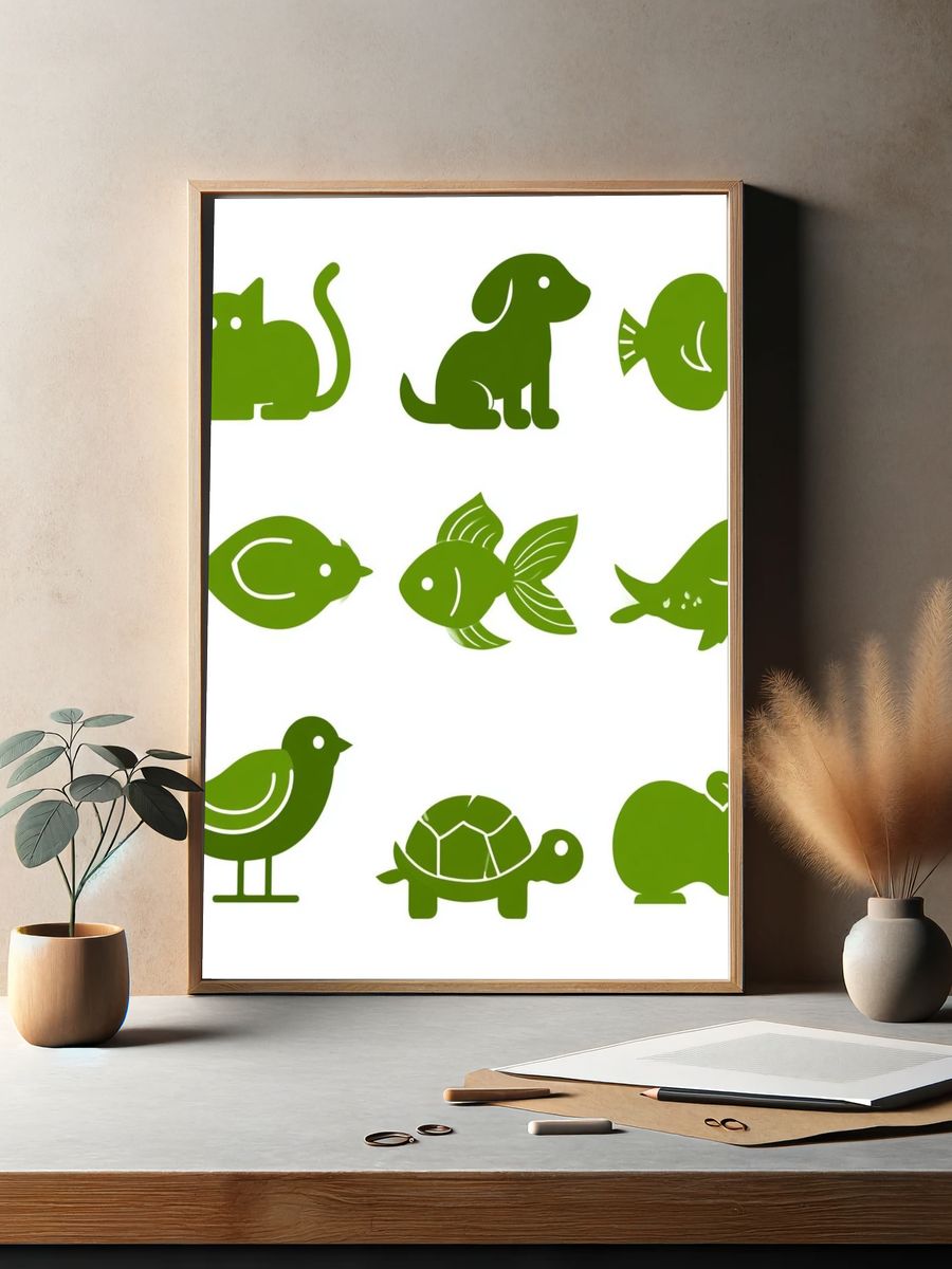 Green Animal Icons Illustration Poster. — room view 2
