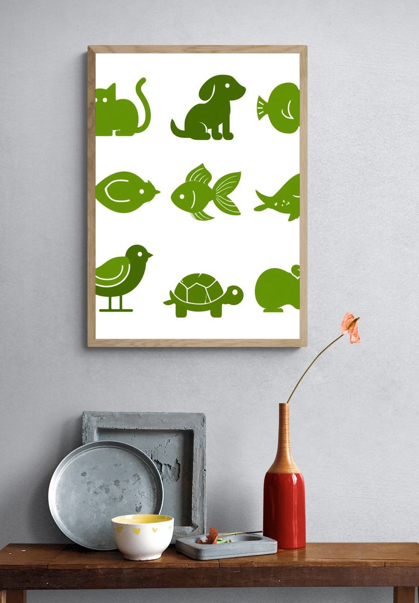 Green Animal Icons Illustration Poster. — room view 3
