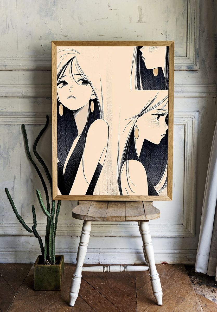 Elegant Manga Woman Poster. — room view 1