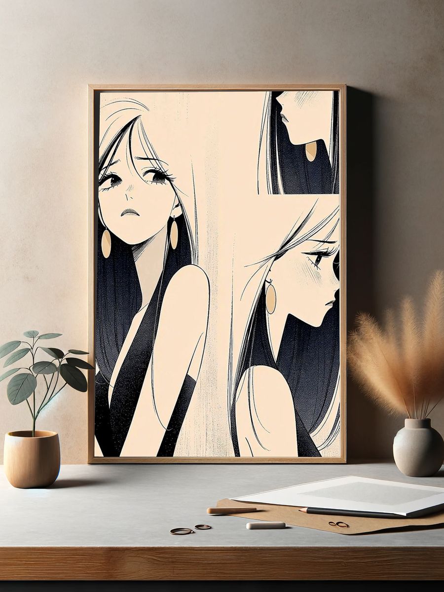Elegant Manga Woman Poster. — room view 2