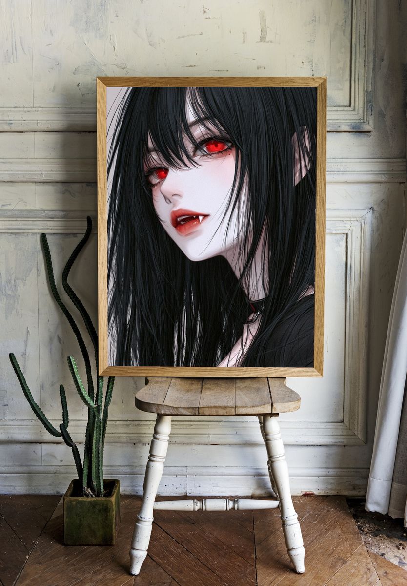 Vampire Girl Portrait Print. room preview