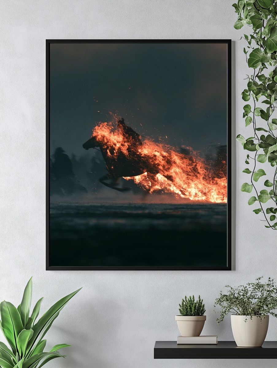 Burning Horse Photography Poster. — room view 4