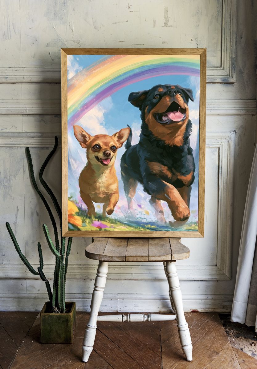Happy Dogs Rainbow Illustration Poster. room preview