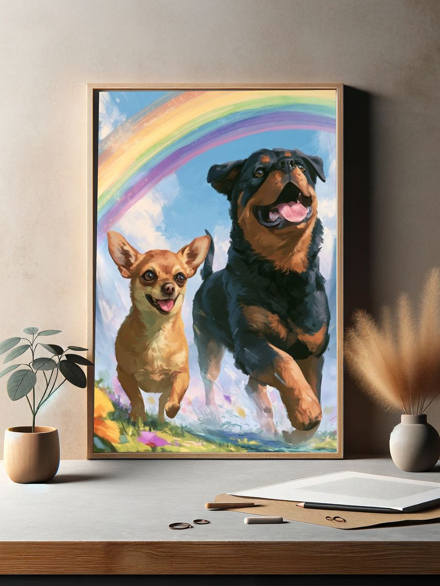 Happy Dogs Rainbow Illustration Poster. — room view 2
