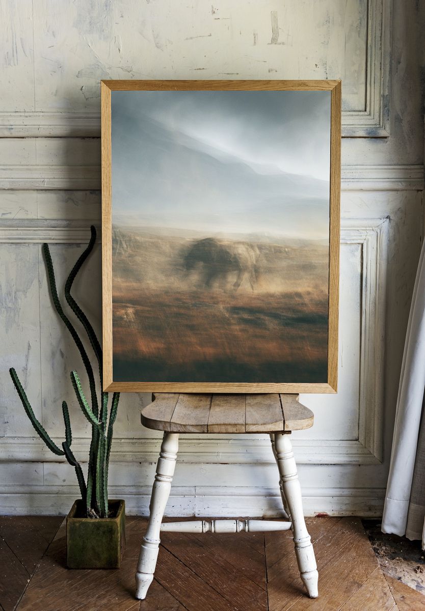 Misty Elephant Landscape Print. — room view 1