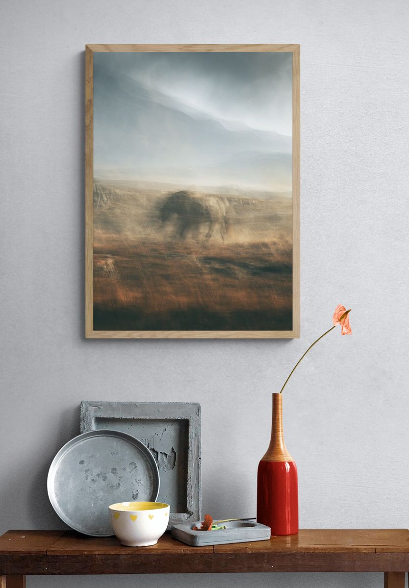 Misty Elephant Landscape Print. — room view 3
