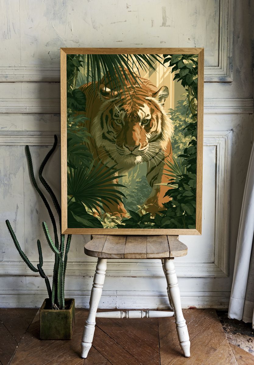 Tiger in Jungle Illustration Poster. room preview
