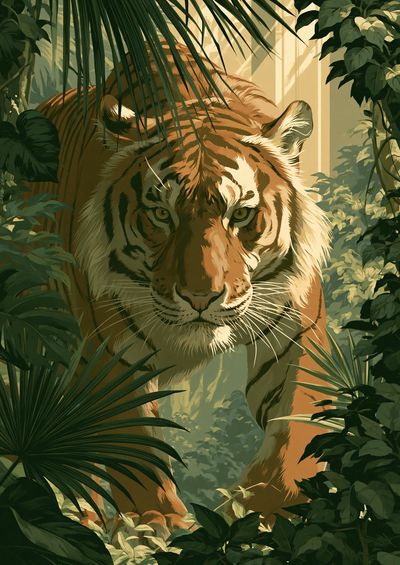 Tiger in Jungle Illustration Poster.