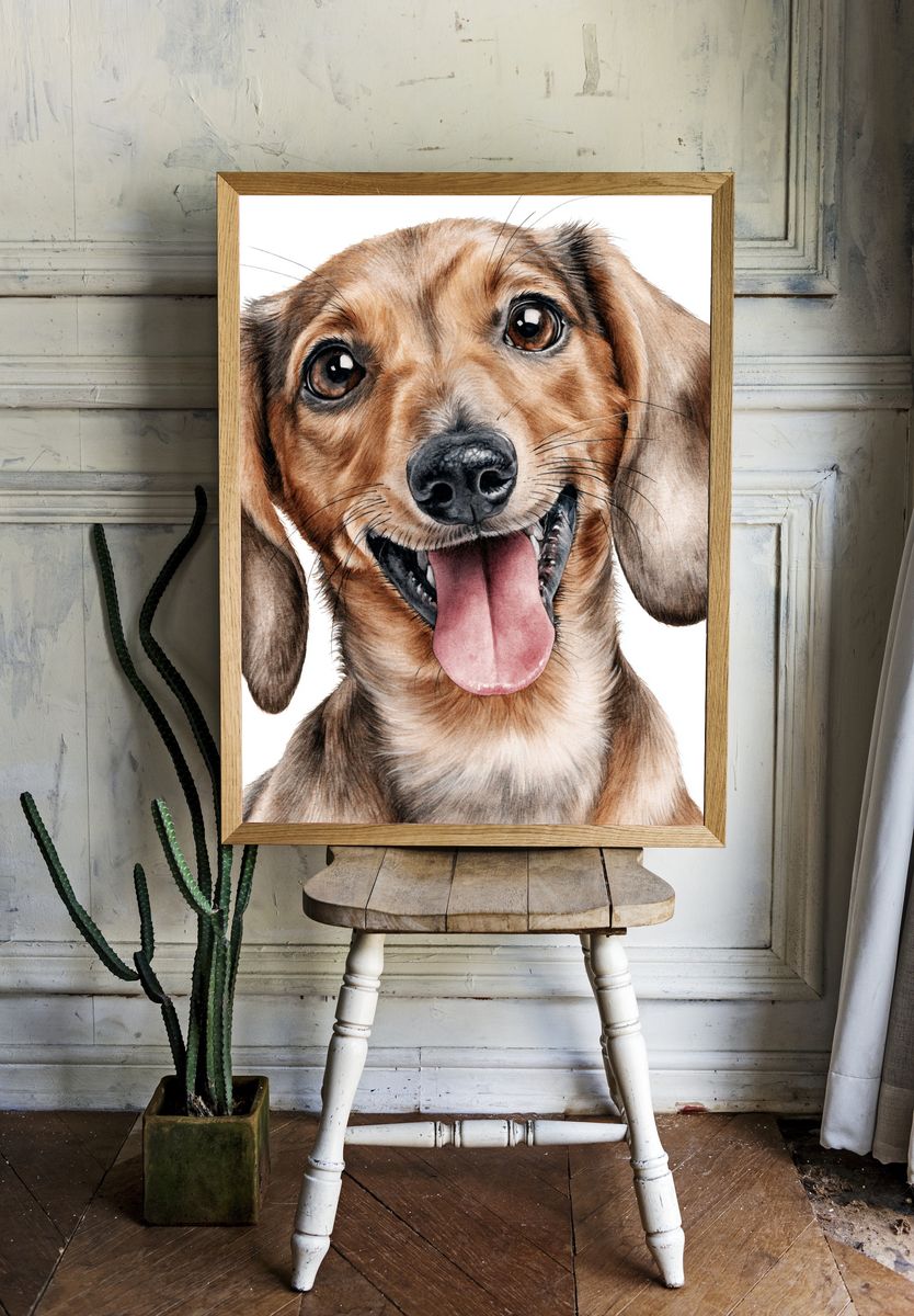 Happy Dachshund Watercolor Poster. room preview