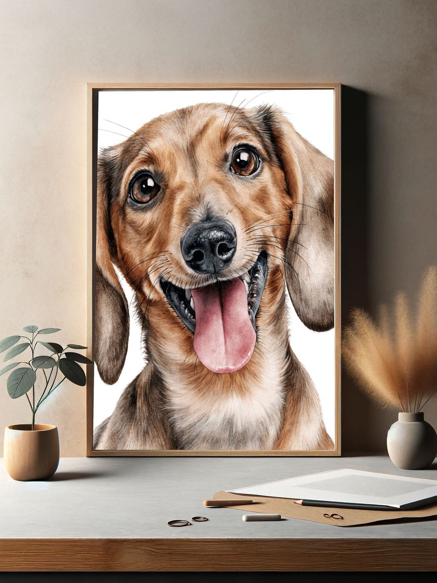 Happy Dachshund Watercolor Poster. — room view 2