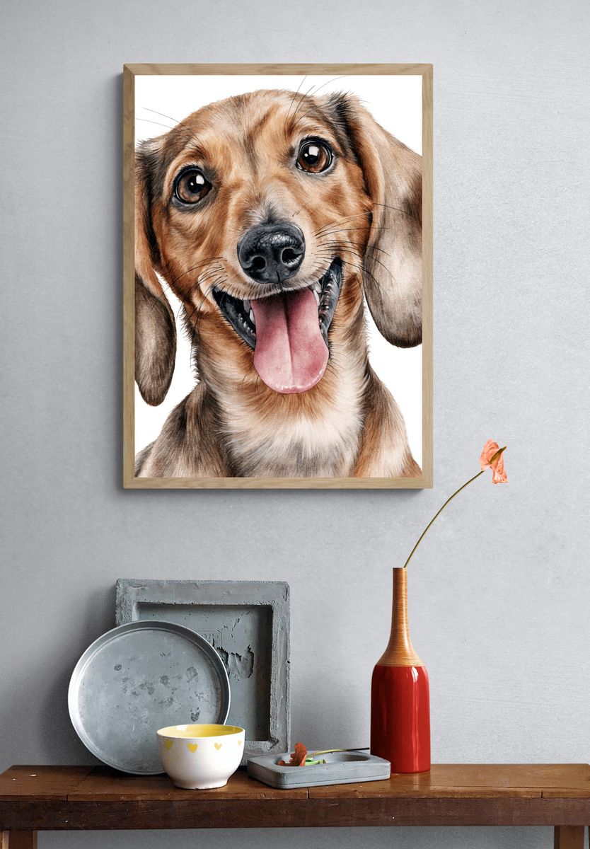 Happy Dachshund Watercolor Poster. — room view 3